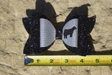 GLITTER & FAUX LEATHER BOW 4.5" SILVER WITH BLACK [YOU CHOOSE THE ANIMAL]